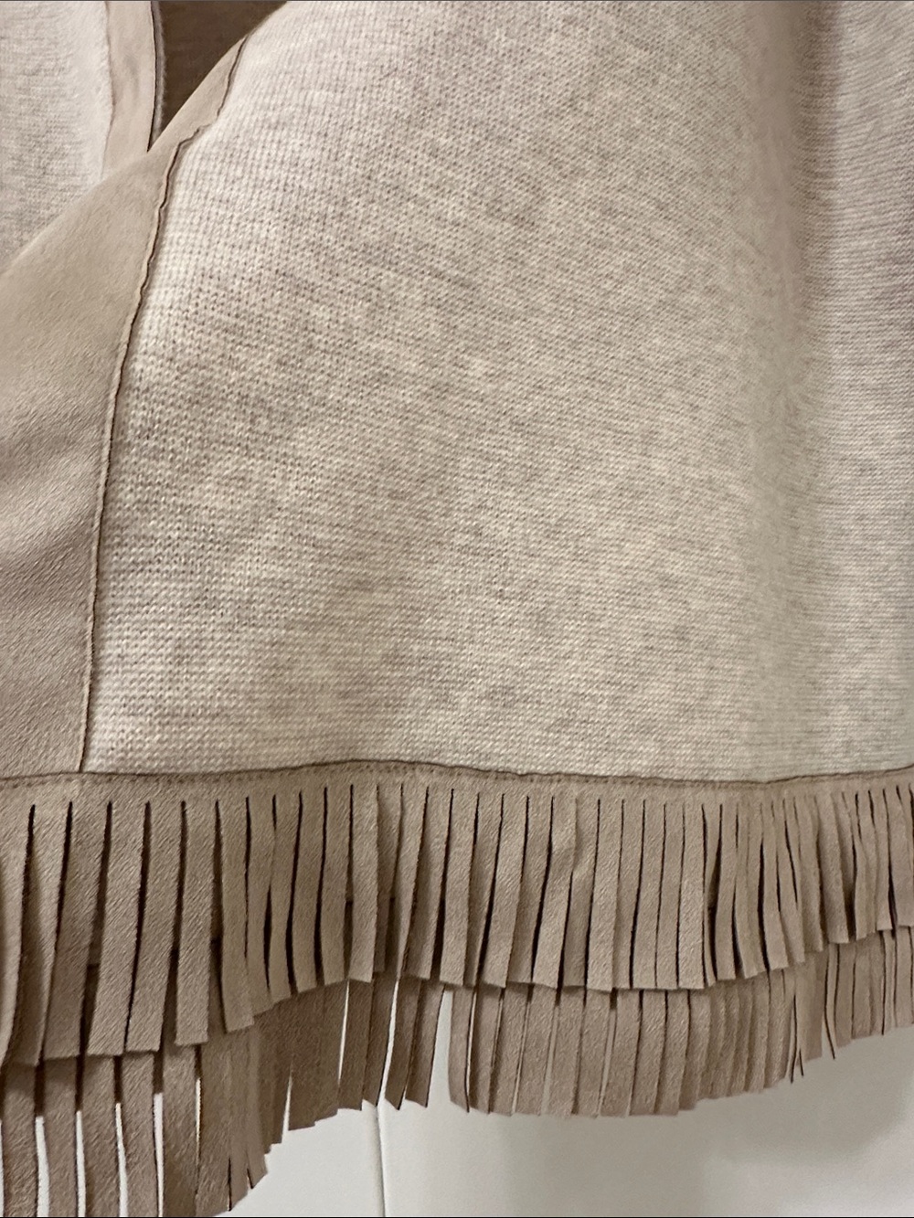 Chico's Neutral Taupe Open-Front Knit Cardigan with Fringe - Picture 3 of 7